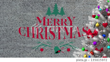 Image of christmas tree over merry christmas text 135815972