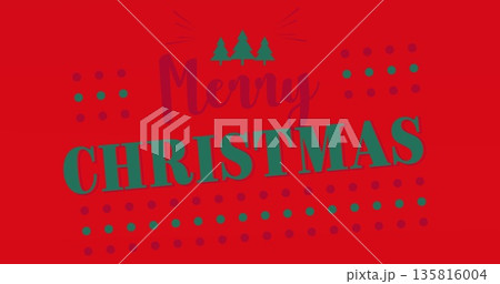 Merry Christmas text image with trees and dots on red background Merry Christmas text image with trees and dots on red background 135816004