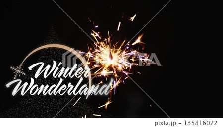 Image of winter wonderland text over sparkler Image of winter wonderland text over sparkler 135816022