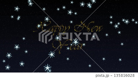 Image of happy new year text over snow falling Image of happy new year text over snow falling 135816028