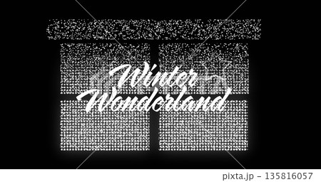 Image of winter wonderland text over present with light spots on black background Image of winter wonderland text over present with light spots on black background 135816057