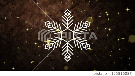 Image of snowflake over glowing spots on black background Image of snowflake over glowing spots on black background 135816087