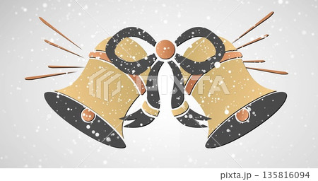 Image of snow falling over bells on white background at christmas Image of snow falling over bells on white background at christmas 135816094