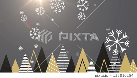 Image of snow falling over christmas trees decoration on grey background Image of snow falling over christmas trees decoration on grey background 135816184