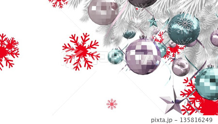 Image of christmas baubles decorations on christmas tree 135816249