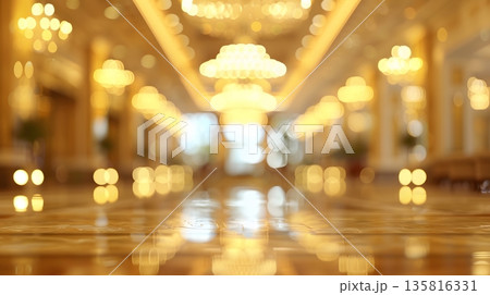 高級ホテルロビーのラグジュアリーなぼかし背景素材 高級ホテルロビーのラグジュアリーなぼかし背景素材 135816331