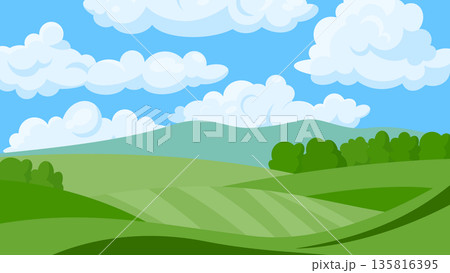 green landscape and cloudy sky 135816395