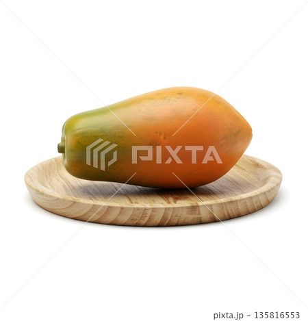 Papaya Fruit On Round Wooden Plate Side View 135816553