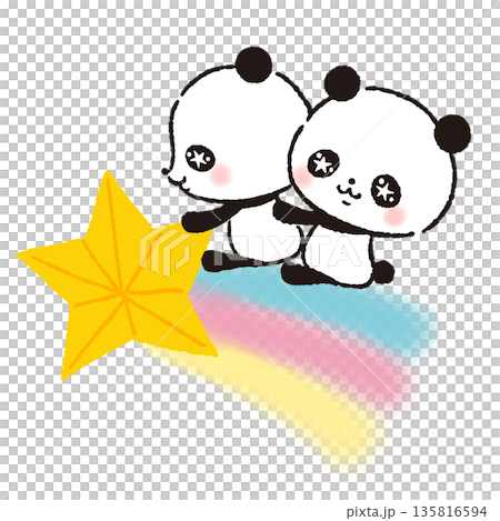 Twin pandas riding a shooting star (sparkling eyes) 135816594