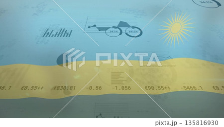 Displaying dashboard over split pale blue and yellow background with data visuals and sun icon 135816930