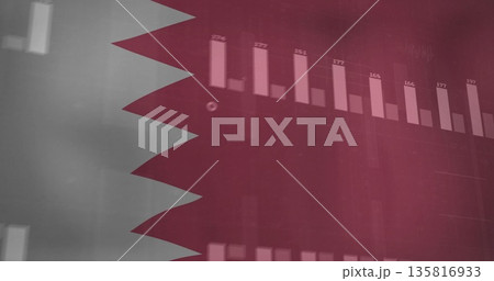 Displaying maroon flag with translucent bars in infographic, featuring labels and zigzag boundary 135816933