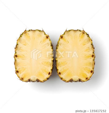 Pineapple Fruit Pineapple Halves Top View Cut Face 135817232