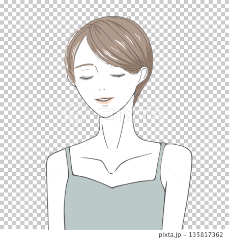 身穿吊帶背心、閉著眼睛的女子（棕色頭髮） 135817362