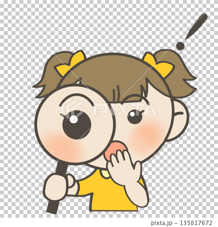 一個女孩用放大鏡發現了一些東西 135817672