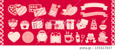 バレンタインデー用バレンタインチョコ・チョコレート、チョコレートボックス、ラッピングイラスト 135817837