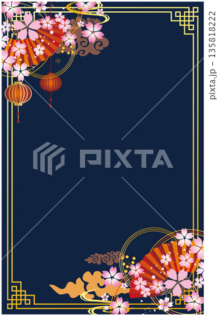 中華風フレーム飾り　春の桜セット 135818222