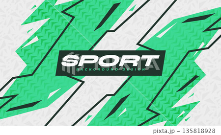 Abstract and Modern Sports Banner with Black and Green Geometric Shapes on White Background 135818928