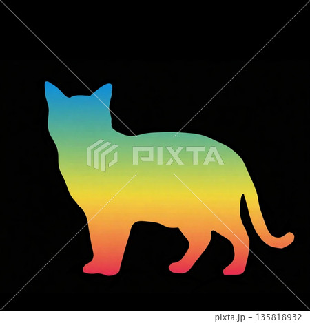 カラフルな猫のシルエット 135818932