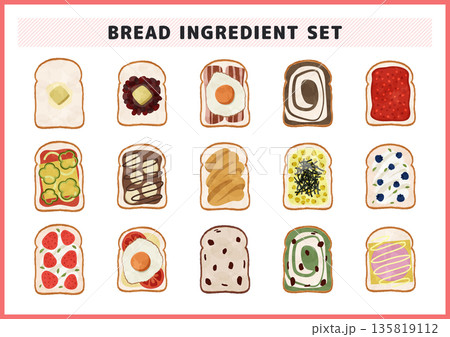 朝食 トースト フルーツ 野菜 卵をのせた食パンアイコン カフェメニューやアレンジレシピ素材 135819112