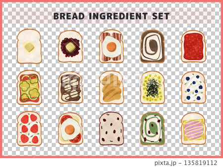朝食 トースト フルーツ 野菜 卵をのせた食パンアイコン カフェメニューやアレンジレシピ素材 135819112