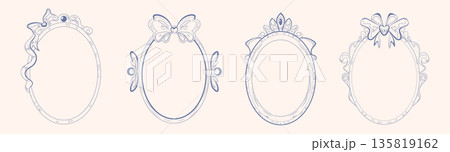 Vintage oval frames set with coquette ribbon bows 135819162