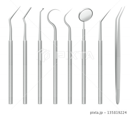 3D dental care tools set isolated on white 135819224