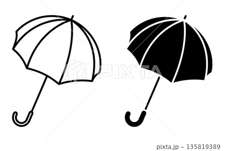 Linear icon. Folding umbrella for shelter from rain and bad weather. Simple black and white vector isolated on white background 135819389