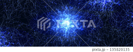 Neural Network Brain Neurone Synapse Connections Lightning Ball Energy Glow. Machine Learning Technology Background for AI Data Flow, BigData, Medical Science Research, Biotech. Vector illustration 135820135