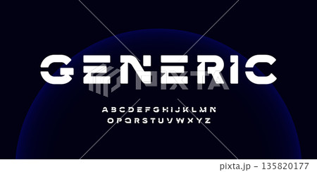 Geometric Font Logo Bold Futuristic Alphabet Vector Letter Set Modern Typography, Creative Typographic Design for Title Text, AI Poster Headline, Type Symbol Logotype, Sci-fi Fonts. Vector Typeface 135820177