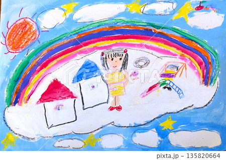 子どもが描いた夢の絵  135820664