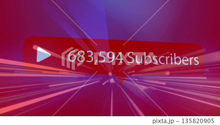 Showing red subscriber panel on screen with white play icon, 683,594 subscribers, streaking lights 135820905