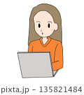 パソコンを見て驚く女性のイラスト 135821484