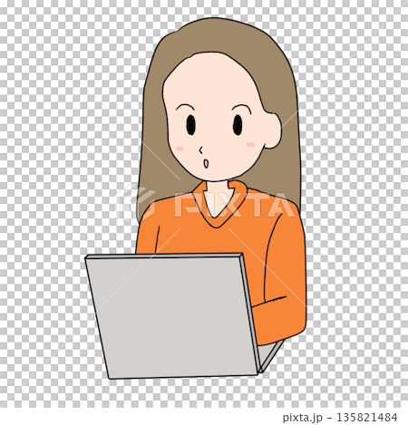 パソコンを見て驚く女性のイラスト パソコンを見て驚く女性のイラスト 135821484