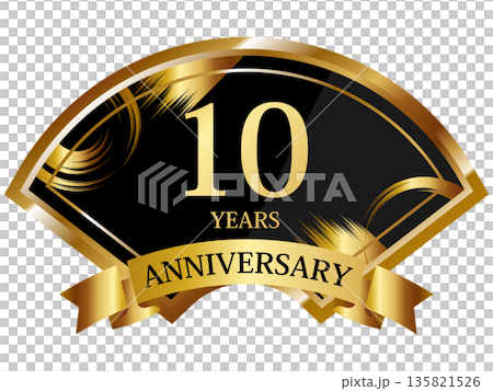 Fan-shaped 10th anniversary emblem in black and gold Fan-shaped 10th anniversary emblem in black and gold 135821526