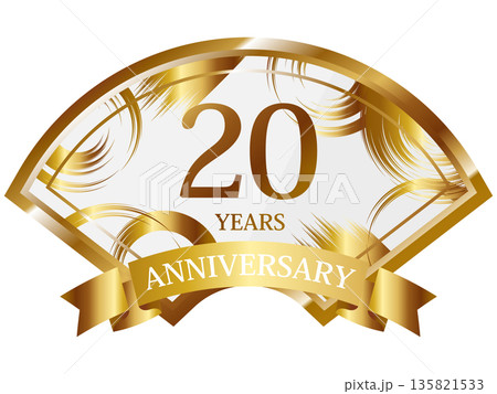 扇型の20周年記念エンブレム ホワイト&ゴールド 扇型の20周年記念エンブレム ホワイト&ゴールド 135821533