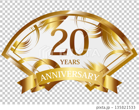 扇型の20周年記念エンブレム ホワイト&ゴールド 扇型の20周年記念エンブレム ホワイト&ゴールド 135821533