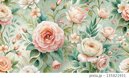 lush floral composition oil painting on canvas thick impasto brush strokes 135821931