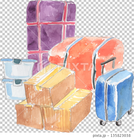 たくさんの引っ越し荷物のイラスト　ベクター 135823038