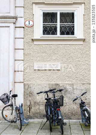 Bicycles Parked Outside Salzburg University Law Faculty in Austria Bicycles Parked Outside Salzburg University Law Faculty in Austria 135823505
