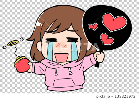 Illustration of a woman crying because she's broke after spending too much money on her idol activities Illustration of a woman crying because she's broke after spending too much money on her idol activities 135823972