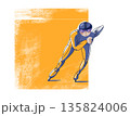 Speed skating. Athlete on skates. Sports, health, and the Winter Olympics. Bright, colorful illustration with textures for design. 135824006
