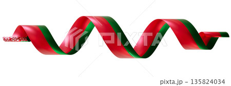 Flag of Belarus, like a ribbon, isolated on white background. Footer, header or divider. Cut out wide, panoramic element. Banner for patriotic themes or national event promotions. Wave shape. 3D. 135824034