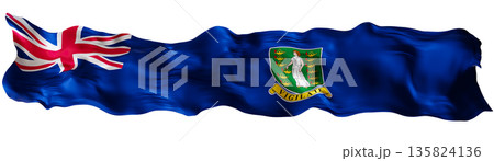 Stylized flag of British Virgin Islands, isolated on white background. Footer, header or divider. Cut out wide, panoramic element. Banner for patriotic themes or national event promotions. 3D. 135824136