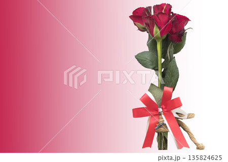red flowers rose in love valentine day on background red  135824625