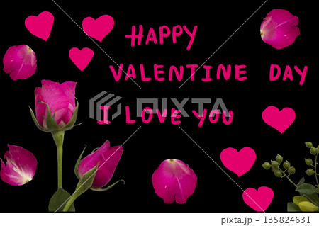 happy valentine, i love you  message card handwriting with pink rose flowers 135824631