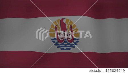 Displaying red-white-red triband flag waving on backdrop featuring stylized canoe, waves, sun rays Displaying red-white-red triband flag waving on backdrop featuring stylized canoe, waves, sun rays 135824949