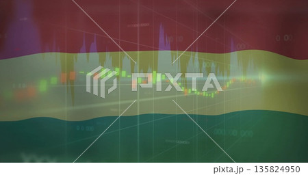 Ghana flag depicting chart data online, with candlesticks, line graph, gridlines and data overlays Ghana flag depicting chart data online, with candlesticks, line graph, gridlines and data overlays 135824950