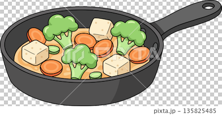 Hand Drawn Minimalist Illustration of Healthy Vegan Tofu Stir-Fry with Broccoli and Carrots in a Frying Pan for Cooking and Wellness Decor Hand Drawn Minimalist Illustration of Healthy Vegan Tofu Stir-Fry with Broccoli and Carrots in a Frying Pan for Cooking and Wellness Decor 135825485
