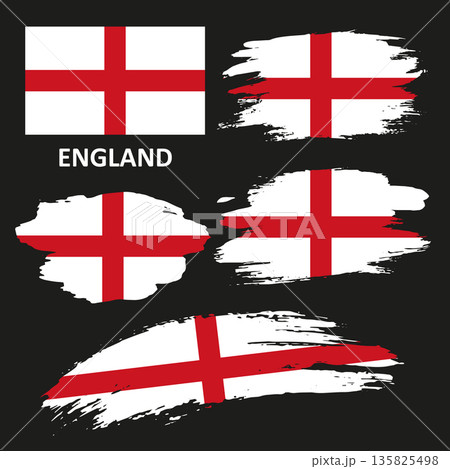 Set of England flags painted with a brush Set of England flags painted with a brush 135825498