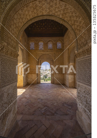Alhambra Palace interior view showing historic Islamic architecture 135825675
